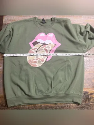 Gildan Military Green Sweatshirt with Pink Lip Camo Graphic thumbnail 6