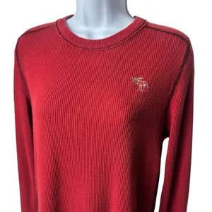 Y2K Abercrombie & Fitch Red Muscle Thermal Waffle Knit Extra Long Sleeve M‎ thumbnail 3