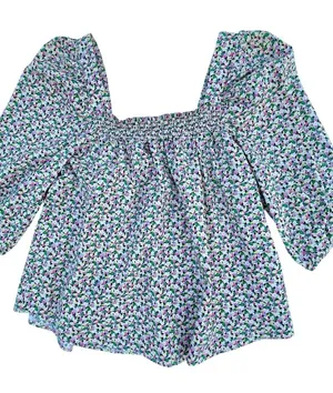 H&M Lavender‎ Multi Smocked Square-Neck Floral Top thumbnail 1