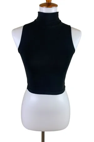 Los Angeles Apparel Black Mock Neck Crop Top S Sleeveless Y2K Cotton Spandex thumbnail 1