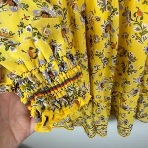 Max Studio Yellow Floral Smocked V-Neck‎ Mini Dress Cottage Boho Feminine Spring thumbnail 4