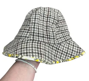 VTG Y2K Gap Bucket Hat Brown Houndstooth Plaid Wool Blend S/M Gossip Preppy 90s thumbnail 1