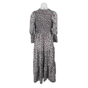 Zoya Brown Floral Shirred Long Balloon Sleeve Smocked Tiered A Line Maxi Dress 2 thumbnail 3