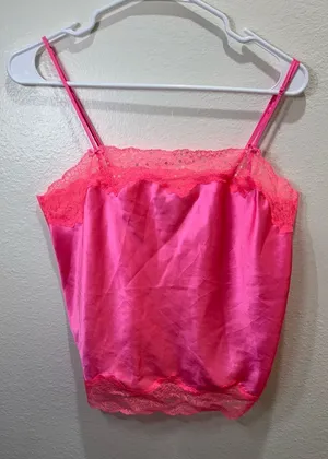 Victoria's‎ Secret Y2K Vintage Neon Pink Satin Lace Top Size M thumbnail 1