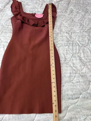 Lilly’s Kloset Size Small Brown Ruffle Bandage Bodycon Midi Dress thumbnail 6