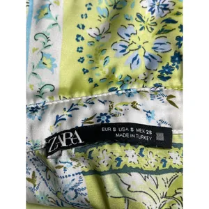Zara Green Floral Paisley Colorblock Long Sleeve Button Down Shirt Top Size S thumbnail 4