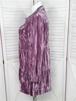 Cato Crushed Velvet Tiered‎ Babydoll Shirt Dress Mauve Purple XL Boho Cottage thumbnail 3