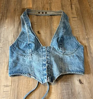 Edikted Denim Corset Halter Top thumbnail 1