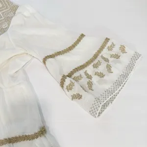 Hale Bob White Gold Embroidered Boho V Neck Tiered Gauze Taliah Dress MEDIUM thumbnail 9