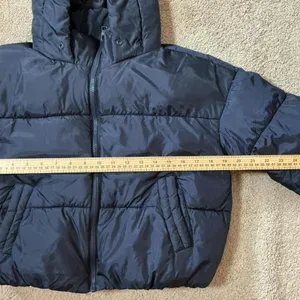 CISONO‎ Navy Blue Puffer Jacket Hooded Cropped Zip Up Women's Size S thumbnail 3