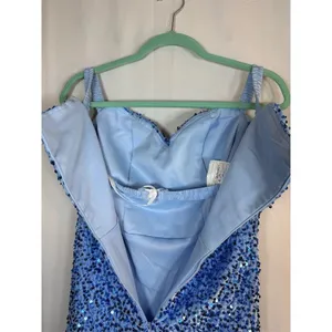 Womens Blue Sequin Ruched Bodycon Mini Dress Sweetheart Off Shoulder thumbnail 10