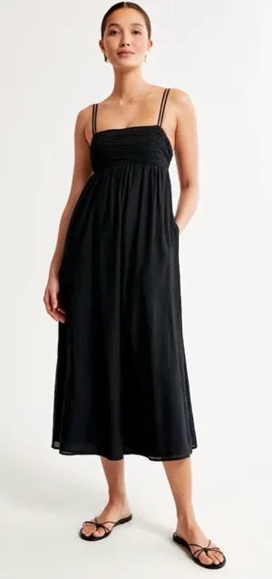 Abercrombie & Fitch Crinkle Textured Maxi Dress in Black Size Medium thumbnail 1