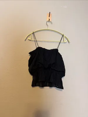 Lulu’s Ruffle Black Peplum Sleeveless Spaghetti Straps Tank Top Size Small NWT‎ thumbnail 6