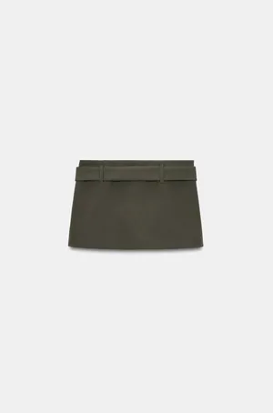 BNWT Zara Dark Khaki Belted Skirt thumbnail 2