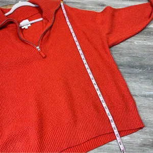 Aerie cozy up waffle knit quarter zip pullover red/orange thumbnail 4