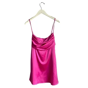 FashionNova Hot Pink Cowl Neck Mini Dress sz Large NWT Barbie Perfect Life Satin thumbnail 3