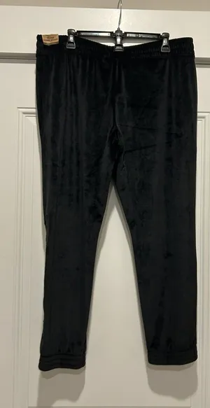 New PINK Victoria’s Secret Women’s Black Velour Jogger Pant Pockets Size XL Cozy thumbnail 1