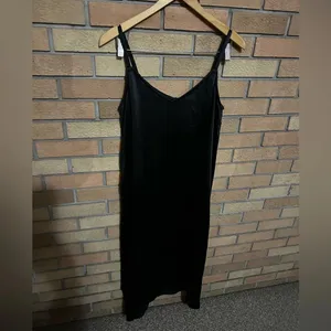 NWT Halogen Black Satin Slip V Neck Midi Dress Size Medium thumbnail 4