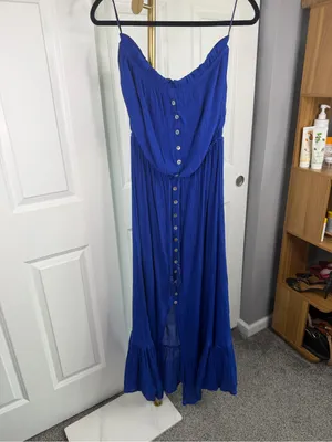 Bluivy Size L Royal Blue Strapless Button Front Maxi Dress thumbnail 2