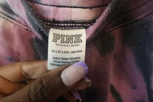 PINK Victoria's Secret tie dye sweatpant joggers outline pink on left leg in purple, black and pink size XS. thumbnail 4