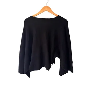 Black Cropped Sweater Bell Sleeve Raw Hem Made in USA Wool Blend Y2K thumbnail 5