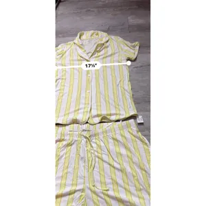 State of Day Womens Small Pajama Set Yellow White Striped Top & Shorts NWT A4020 thumbnail 7