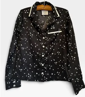 Abercrombie & Fitch Celestial Moon Star Print Satin Pajama Top Black XS New thumbnail 1