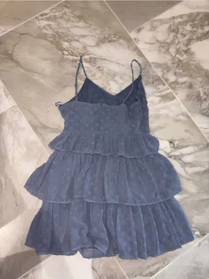 Altar'd State Dusty Blue Tiered Eyelet Spaghetti Strap Mini Dress thumbnail 2