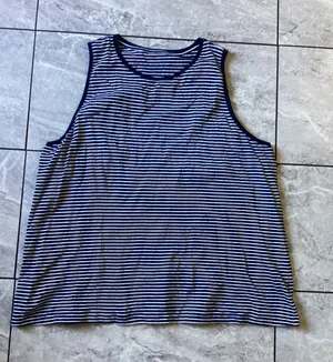 Pact Organic Cotton Striped Tank Top Navy Blue White XXL Sleeveless Crew Neck thumbnail 1