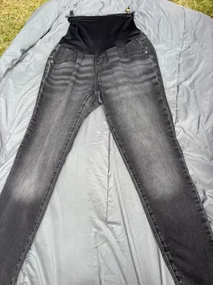 Maternity Skinny Jeans Over Belly Panel Faded Black Stretch Denim Pants thumbnail 1