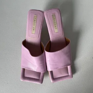 GLOW Leather Heels Square Toe Pink Purple Backless Slip On Women's Size 8 thumbnail 6