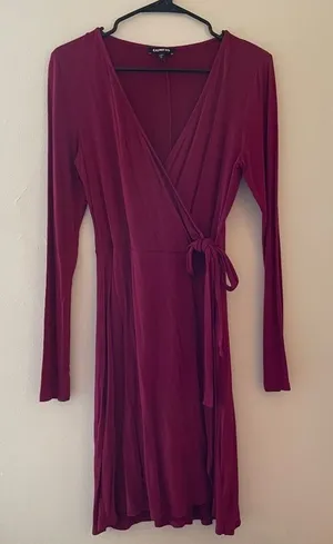 S- Ruby Red Express Wraparound Midi Semi-Formal V-Neck Dress‎ thumbnail 1