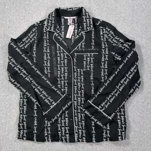 Victoria's Secret Button Up Pajama Top Women's X-Small Black/White Script New thumbnail 1