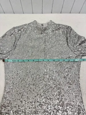 Abercrombie & Fitch Silver Shimmering Sequin Long Sleeve Mini Dress Size S thumbnail 9
