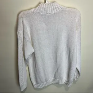 Vintage 90s Womens Large Mock Neck Cable Knit Sweater Ivory Fisherman Classic thumbnail 3