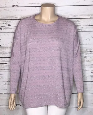 Bisou Bisou NWT Size XL Purple & Metallic Silver Stripe Oversized Sweater Top thumbnail 1