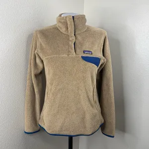 PATAGONIA Re-Tool T-Snap Pullover Sz S Tan Brown Blue Fleece Sweater Half-Snap thumbnail 3