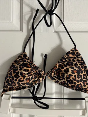 SHEIN Leopard Print Triangle Bandeau Top - Black & Tan thumbnail 1