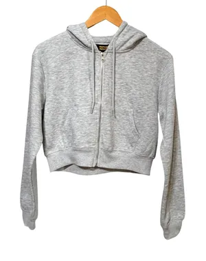 Refuge Fleece Womens Cropped Zip Up Hoodie Heather Gray XS 06-4016 thumbnail 1