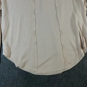Free People Women‎ Beige Waffle Knit Ribbed Henley Thermal Top Small OB1013778 thumbnail 13