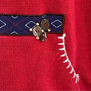 Vintage Breckenridge Grandma 1/4 Zip Turtleneck Fir Tree Sweater Red Size XL thumbnail 5