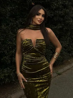 Zara dress velvet Halter neck shawl corset bodycon velour green evening gown thumbnail 2