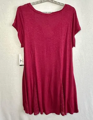 Hannah Top Women's XL Fuchsia Short Sleeve Lace Hi Low Swing Lightweight Rayon thumbnail 3