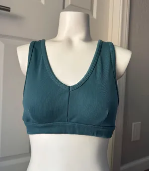 Alo EUC $62 Togetherness V Neck Sports Bra in Seagrass Green Blue Teal M thumbnail 1