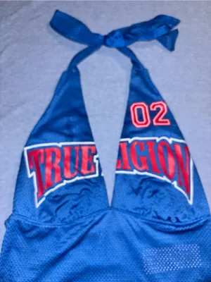 True Religion Blue Halter Crop Top with Red Logo Accents thumbnail 3