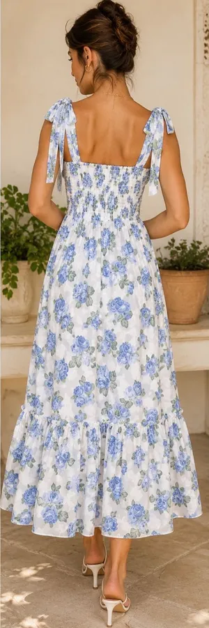 Mable Blue Rose Floral Midi Dress NWT Cottagecore Garden Party thumbnail 1