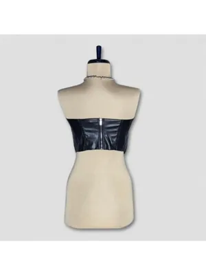 H&M Divided Bandeau Corset Top Black Leather Size Small thumbnail 3