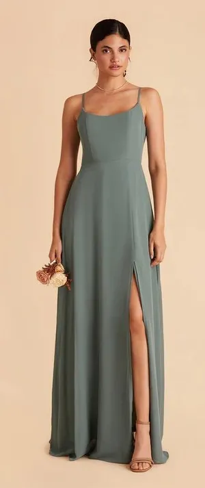 Birdy‎ Grey Amy Dress Sea Glass Chiffon Bridesmaid Gown Size Small Weddi… thumbnail 1