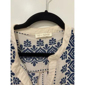 Fig + Flower Woven Boho Peasant Dress Fancy Ivory/ Navy Size L thumbnail 2