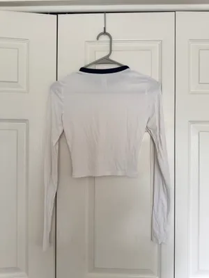 Skims white ribbed longsleeve blue collar soft fitted top thumbnail 6